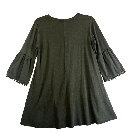 JOHNNY WAS CALME Fluted Sleeve Pom Pom Trim Swing Dress Green Size Medium - Picture 3 of 9